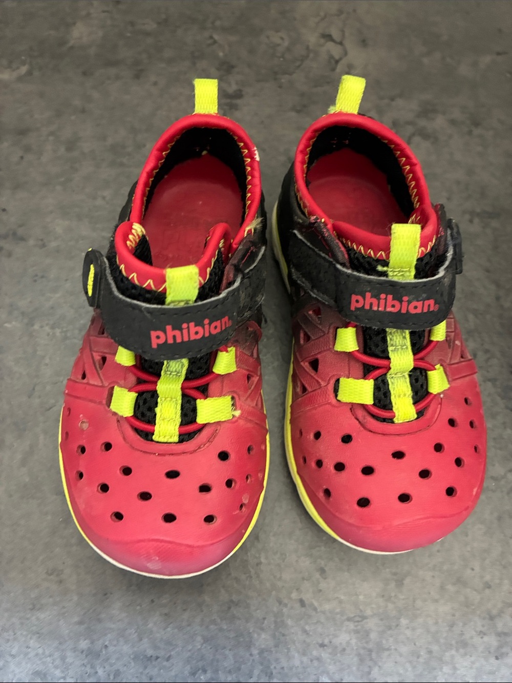 Stride Rite Red and Neon Yellow Kids Water Shoes